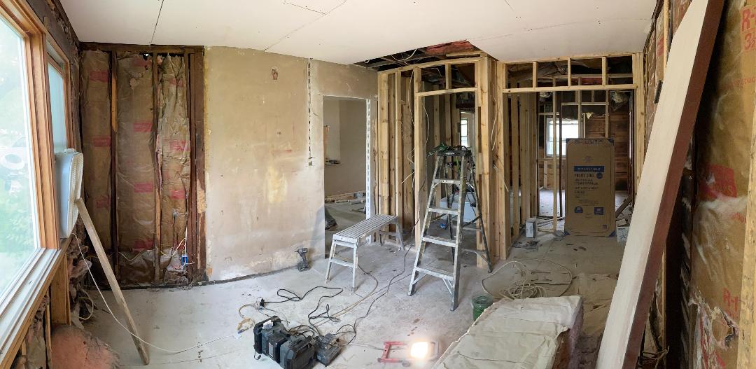 Room under construction with new framing and drywall at 2155 N Catherwood